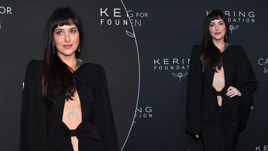 Dakota Johnson tërheq vëmendjen me fustanin e prerë në galën e Kering Foundation