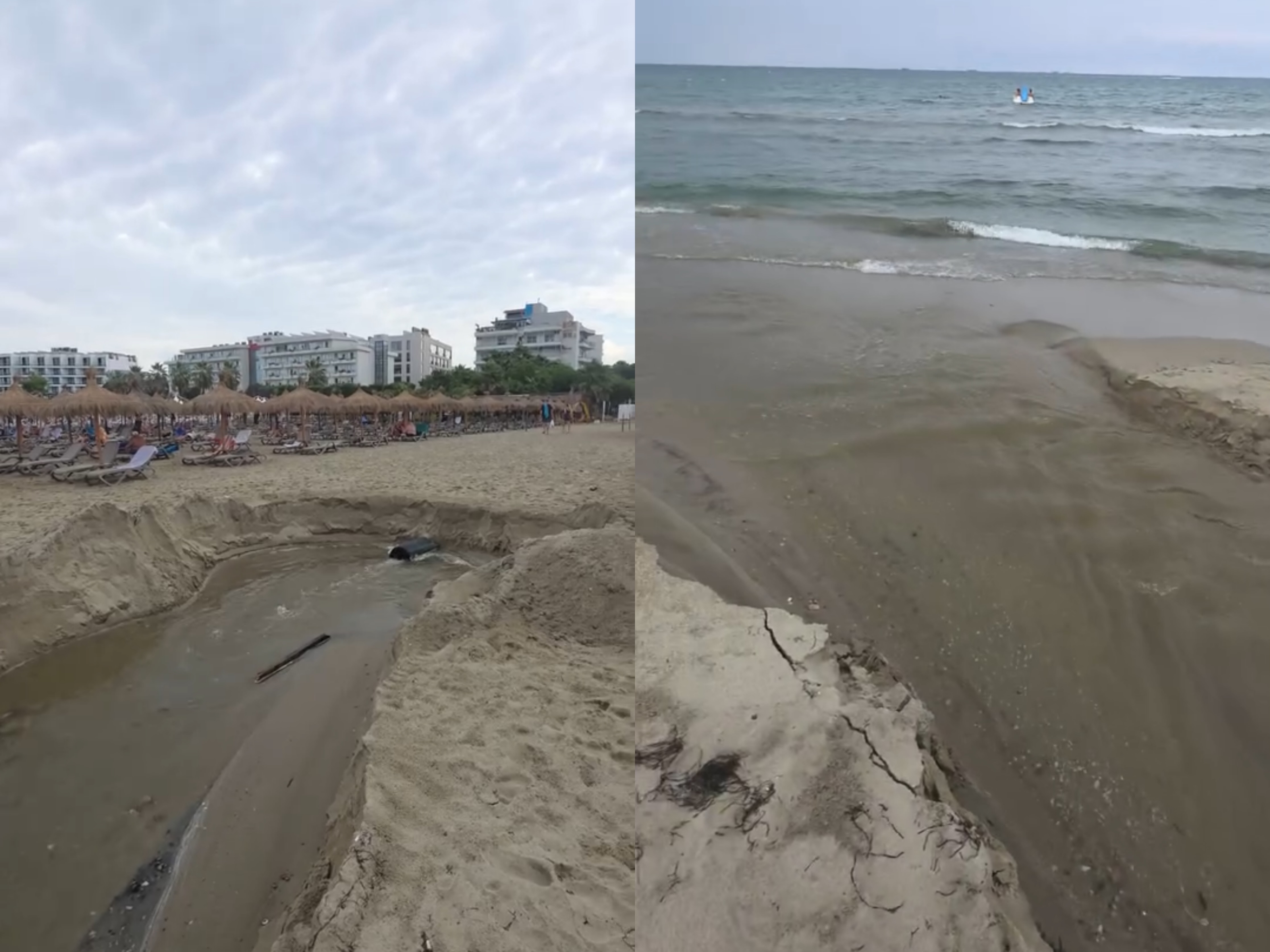 Ujërat e zeza në mes të plazhit në Golem, turistët vijojnë të lahen pranë tubit të shkarkimit