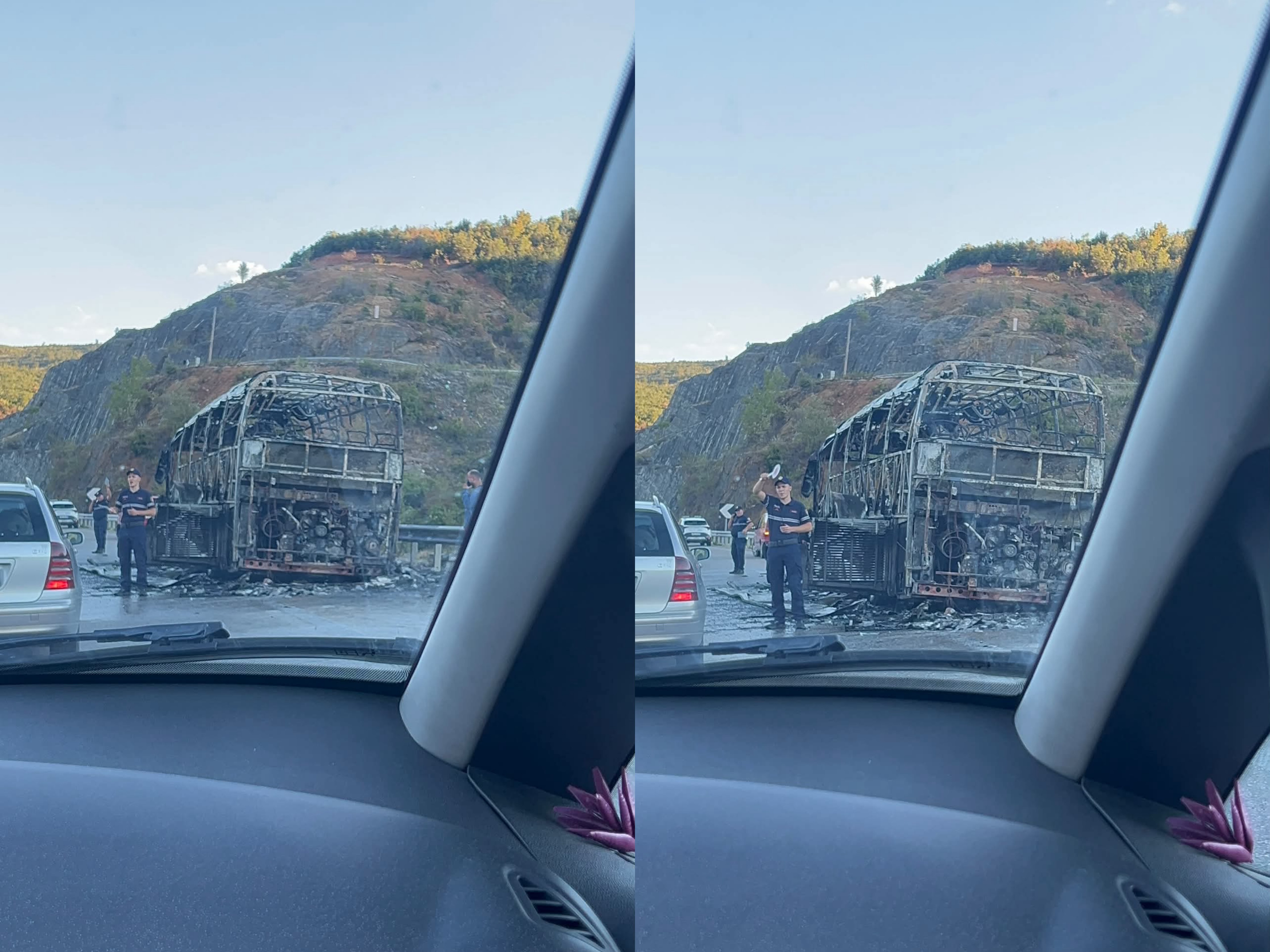 Shkrumbohet nga flakët autobusi afër tunelit të Elbasanit, trafiku kilometrik