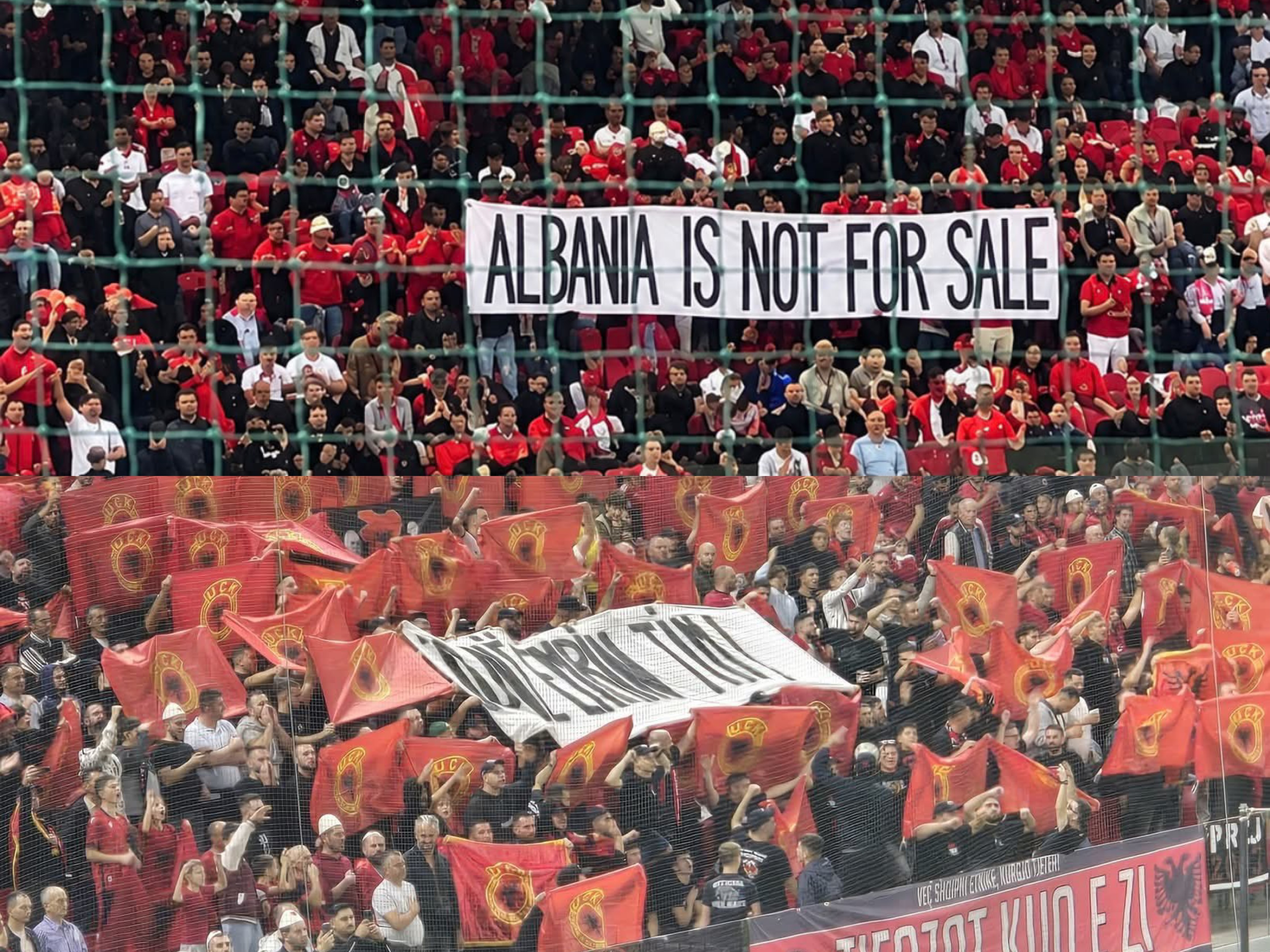 “Shqipëria nuk është në shitje”, dhe “Jo në emrin tim” bëhen pjesë e ndeshjes në stadium