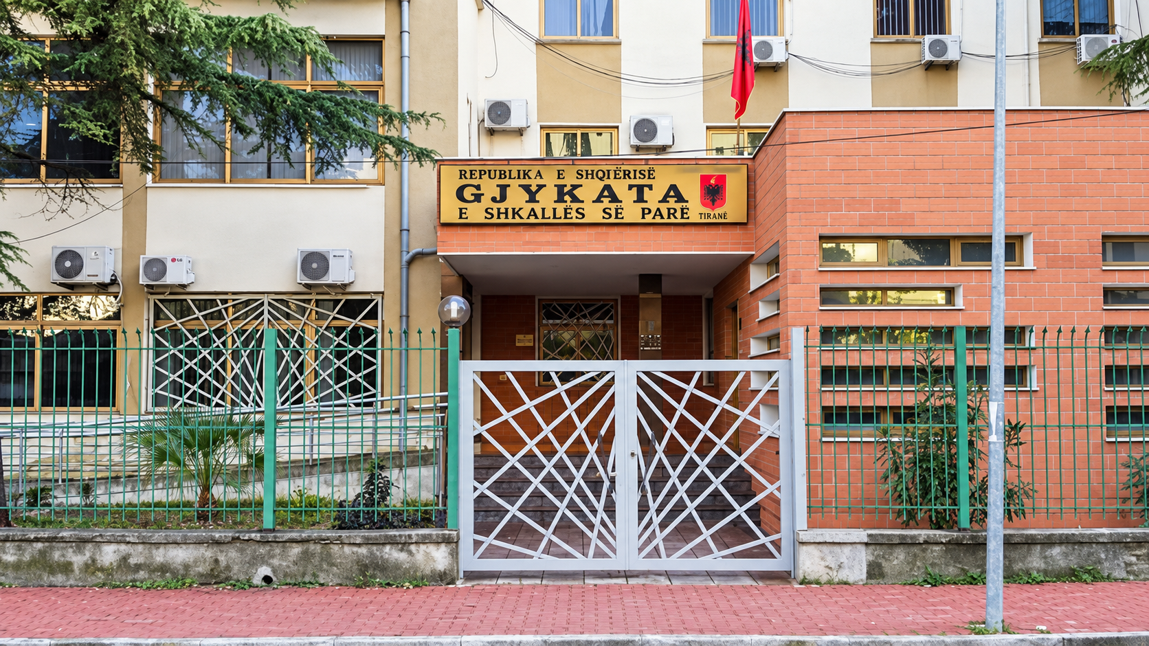 tirana courthouse entrance in daylight