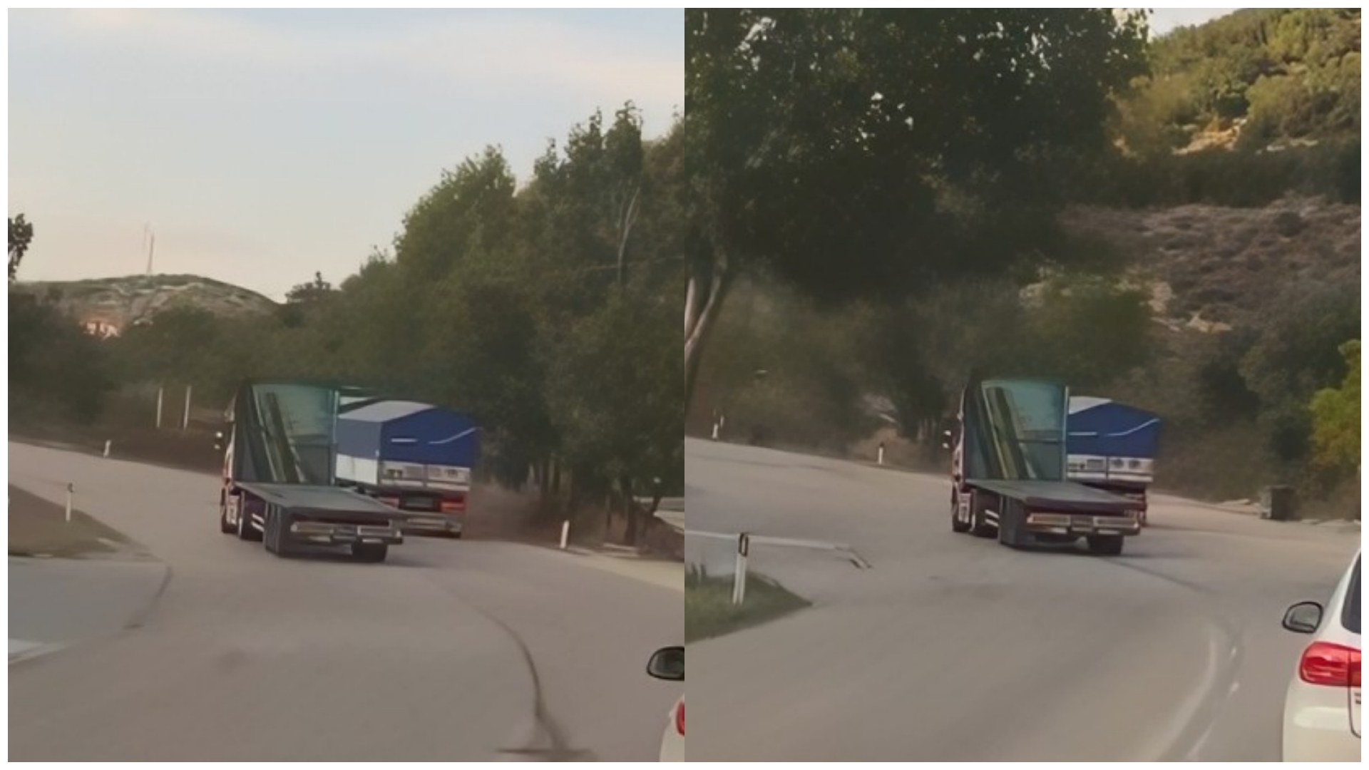 “Fluturon” mbi 110 km/h dhe parakalon në kthesë, kamioni i vogël rrezikon jetën e drejtuesve
