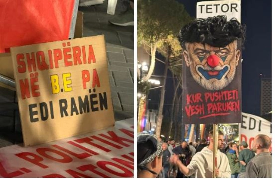 FOTO/ ‘Mos shit Shqipërinë more bir qeni', pankartat pikante në protestë