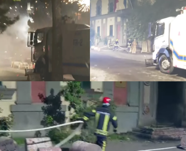 Shpërthime në qendër të Tiranës, protestuesit përdorin lazer. Flakë te Ministria e Infrastrukturës dhe Energjisë