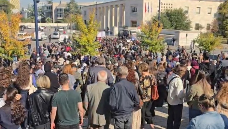 Pedagogët vijojnë marshimin së bashku me protestusit me thirrjen "Pa dorëheqje nuk ndalojmë"