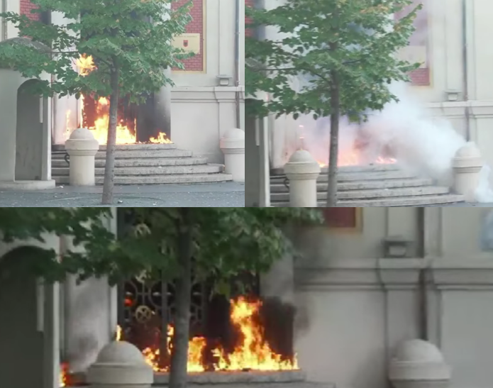 FOTO/ Flakët përfshijnë Ministrinë e Mjedisit, ka dhe sulm me molotov