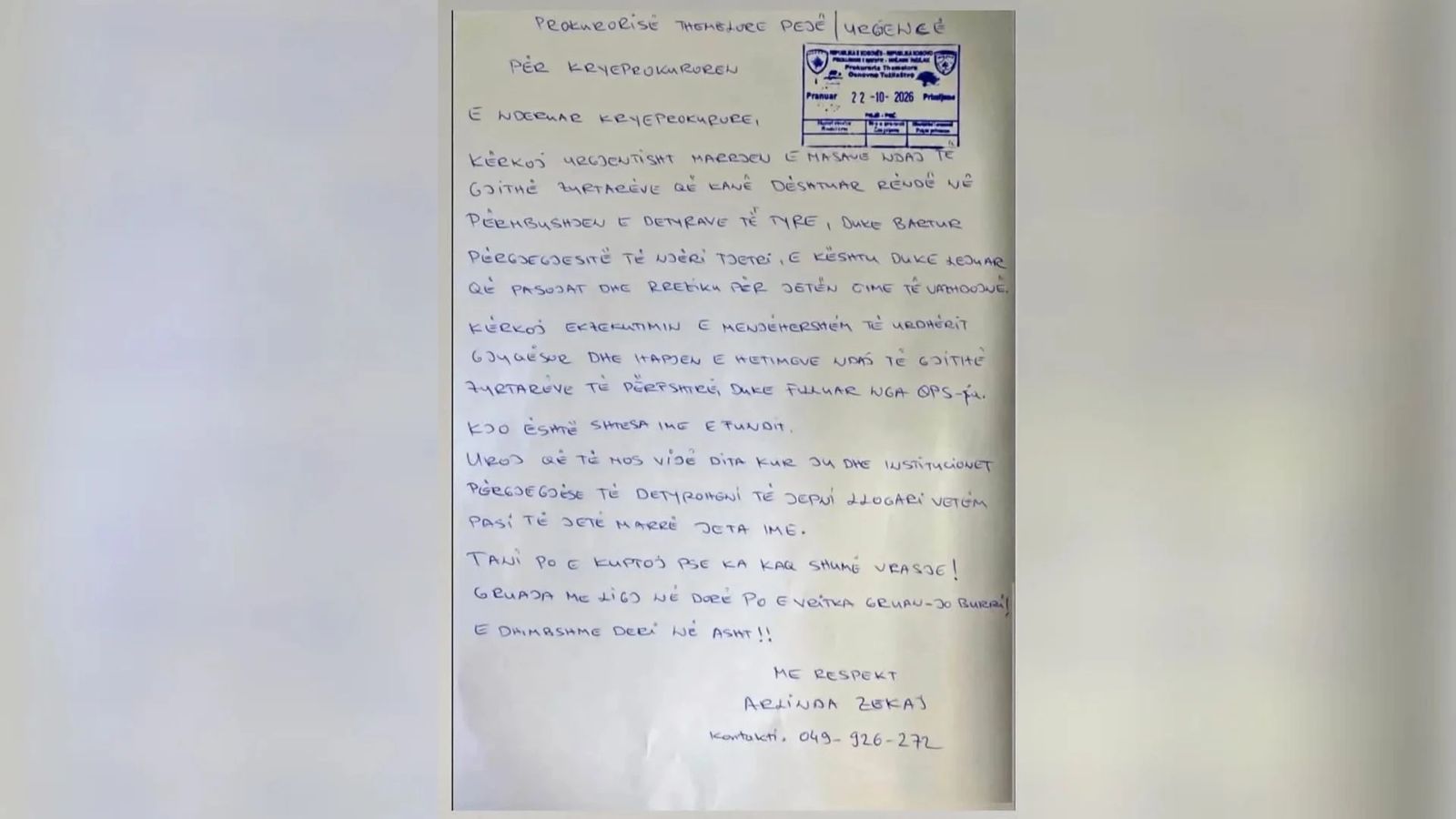 U vra dy orë pasi raportoi dhunën në familje, letra e viktimës drejtuar prokurorisë tre ditë më parë: Kjo është shpresa ime e fundit